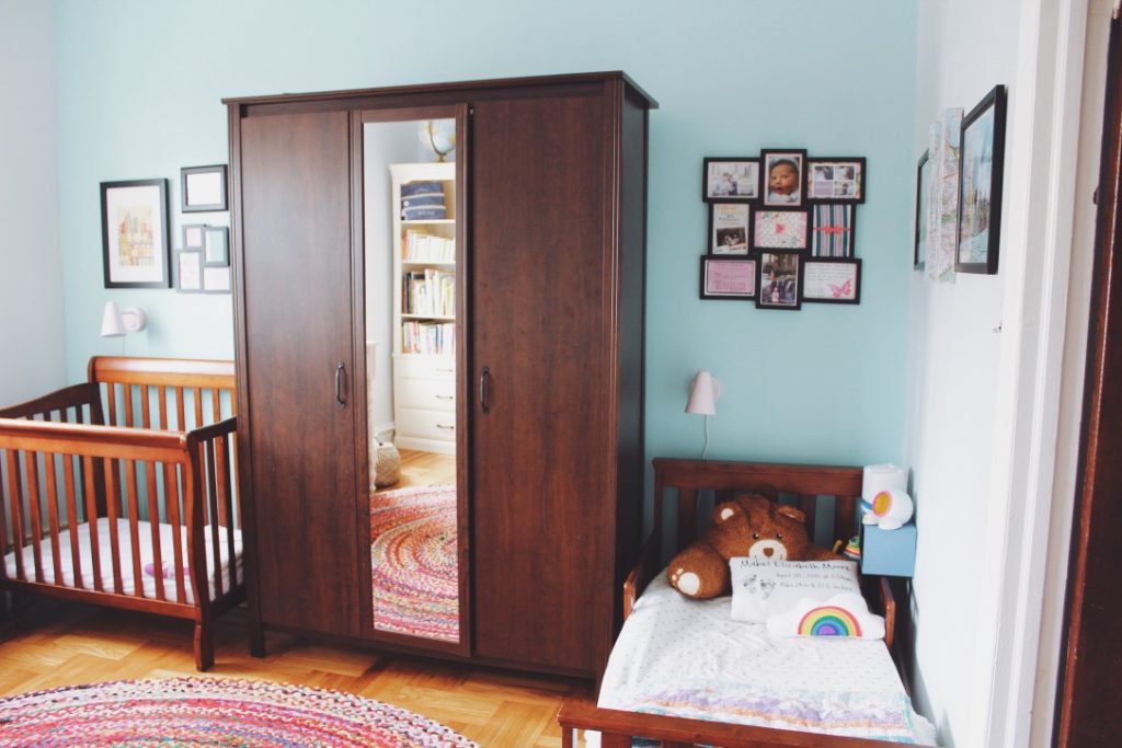 old wardrobe, toddler bed, mini crib 