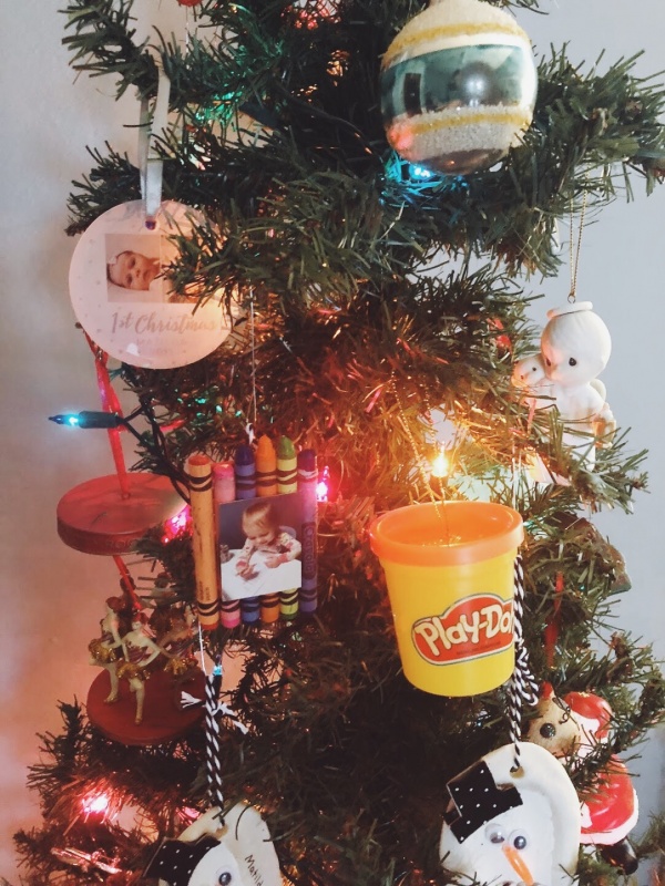 homemade ornaments - play doh & crayons