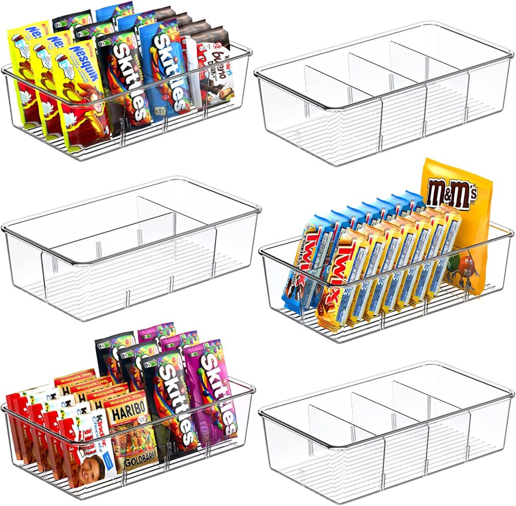 pantry organization products: clear bins with removable dividers